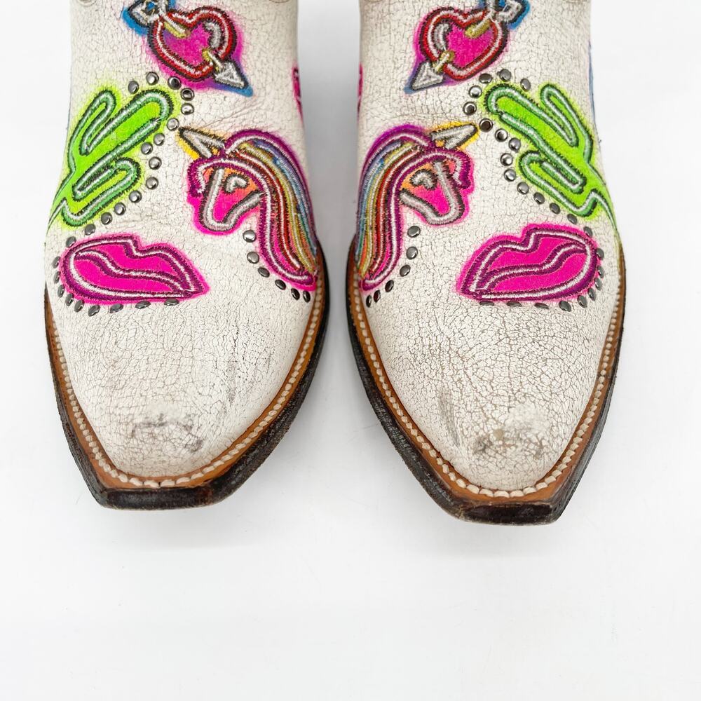 Old Gringo Jackpot Women’s 11 Distressed White Neon Embroidered Cowgirl Boots - Picture 8 of 12